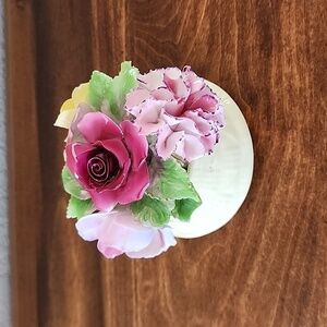 Staffordshire Fine Bone China Flower Pink Yellow Arrangement Made in Eng…